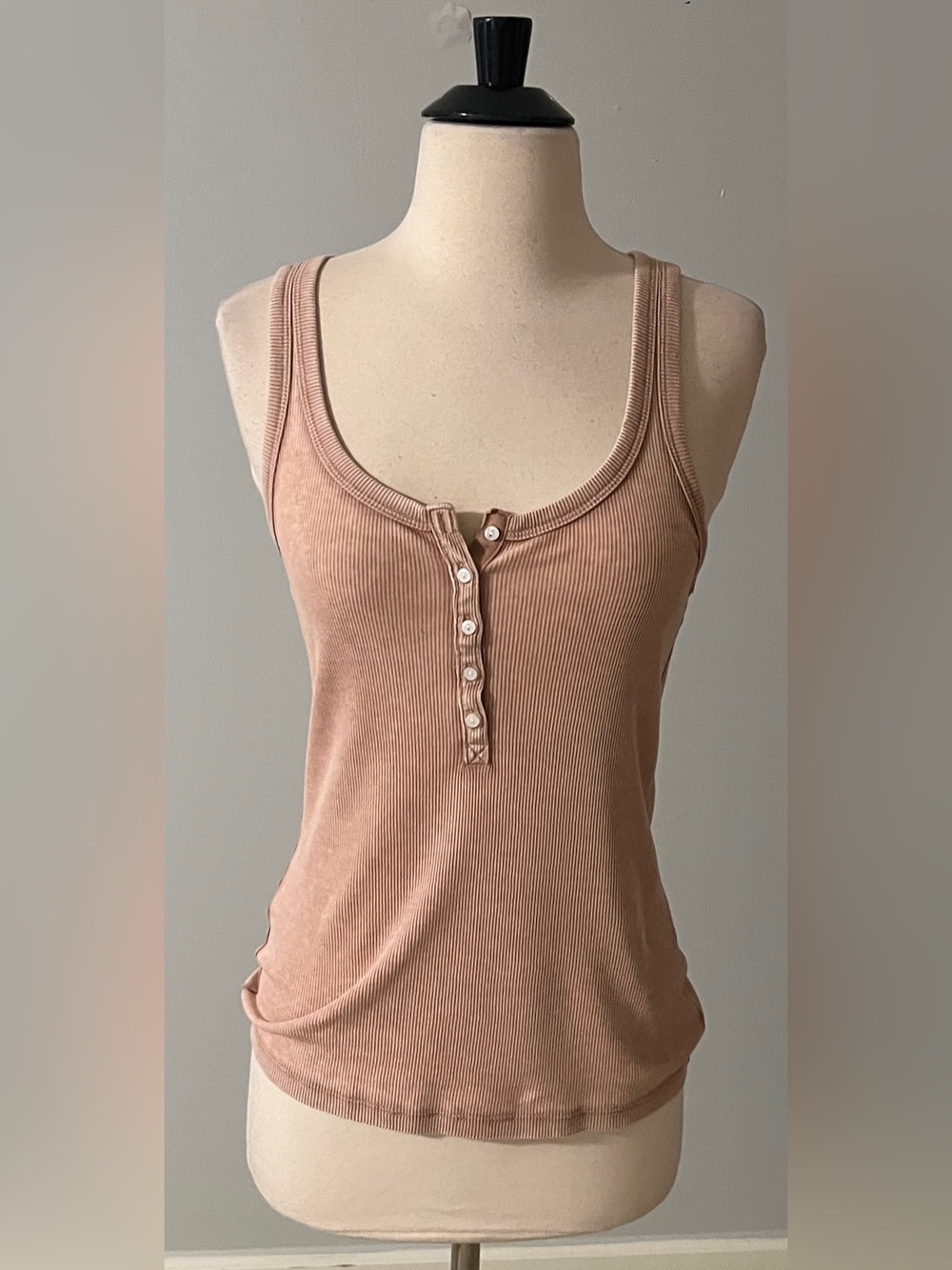 Aerie Real Soft Ribbed Henley Tank Top Pink Taupe Size M